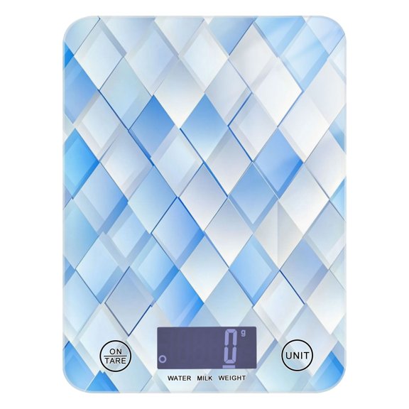Blue and White Squares Food Scale Digital Kitchen Scale Waterproof Grams Ounces lbs for For Baking and Cooking