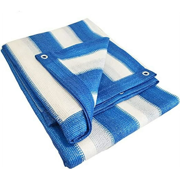 Blue and White Stripe Outdoor Shade Net Shade Panel Koi Pond Screen Mesh Tarp (Multi-Purpose Tarps) (8'x10')