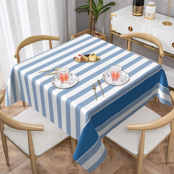 Blue and White Stripe Soft Tablecloth Square Dinng Table Covers for Kitchen & Table Linens 52" x 52"