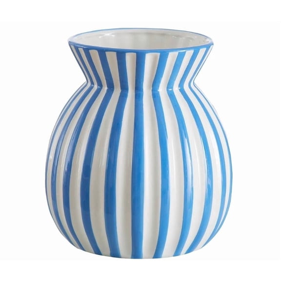 Blue and White Striped Ceramic Vase