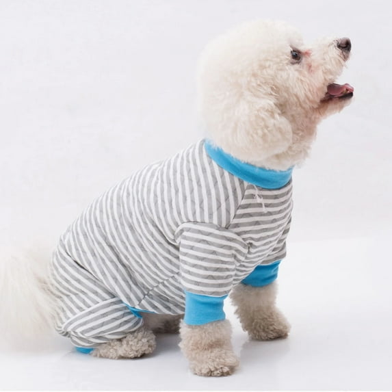 Blue and White Striped Dog Pajamas, Waffle Dog Clothes for Small Dogs Girl Boy, Puppy Onesie with Feet, Pet Cat Outfit, Large