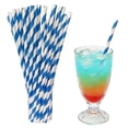 thumbnail image 1 of Blue and White Striped Paper Straws, 100 Pack Disposable Drinking Straws for Party Decor, Dessert Bars, Cocktails, Beverages and Holiday Gatherings, 1 of 9