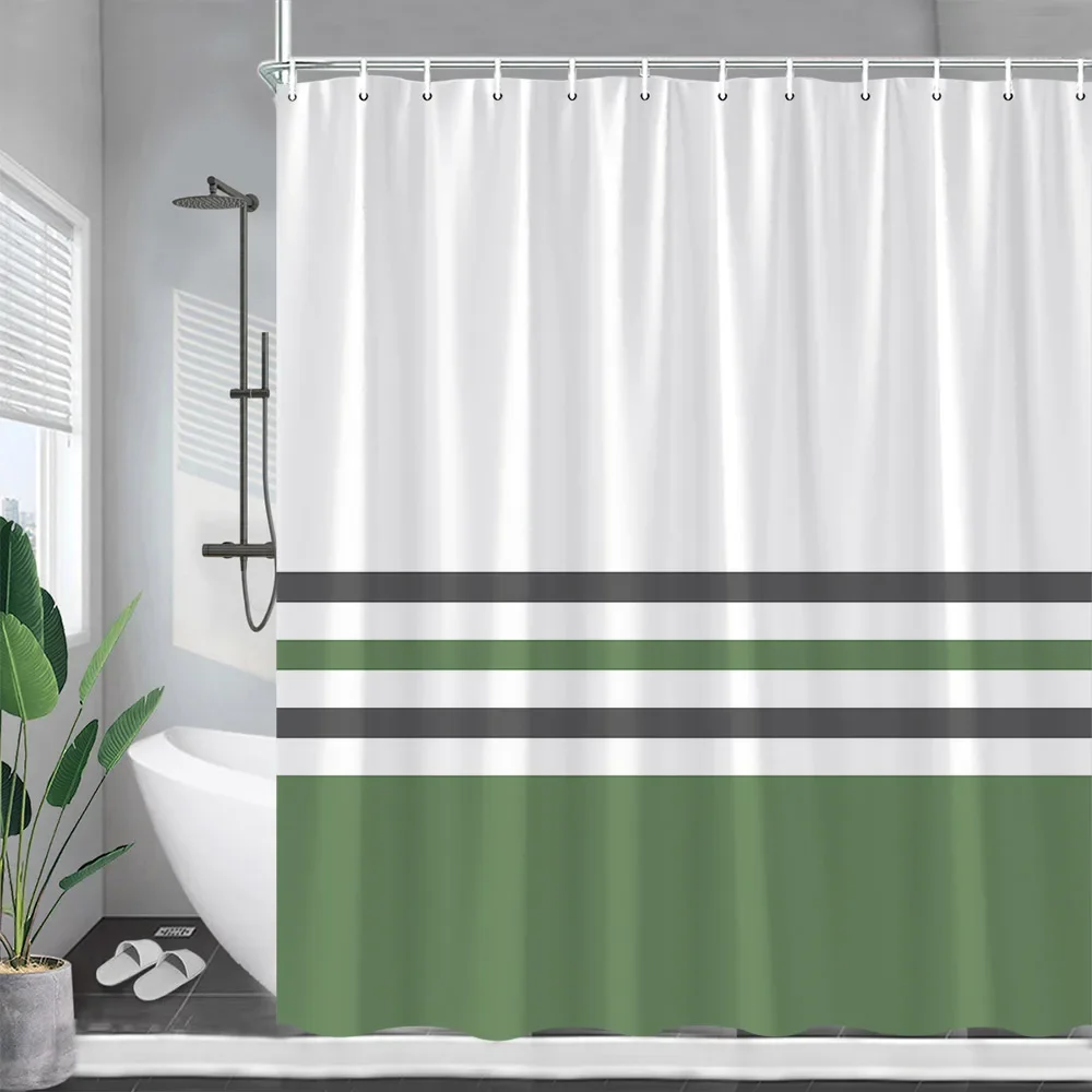 Blue and White Striped Shower Curtains Grey Geometric Modern Minimalist Polyester Fabric Bath ...