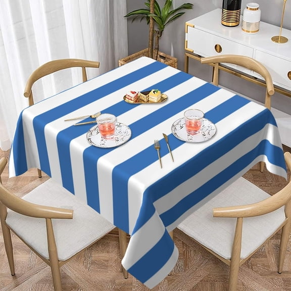 Blue and White Stripes Print Soft Tablecloth Square Dinng Table Covers for Kitchen & Table Linens 60" x 60"