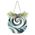 thumbnail image 1 of Blue and White Swirls Art Front Door Porch Decoration Hanging Sign with Artificial Green Plants and Bow for Home Outdoor Indoor, 1 of 7