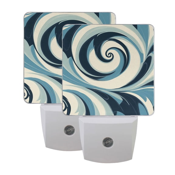 Blue and White Swirls Art LED Night Light with Smart Sensor Plug Into Wall Dusk to Dawn 2 packs