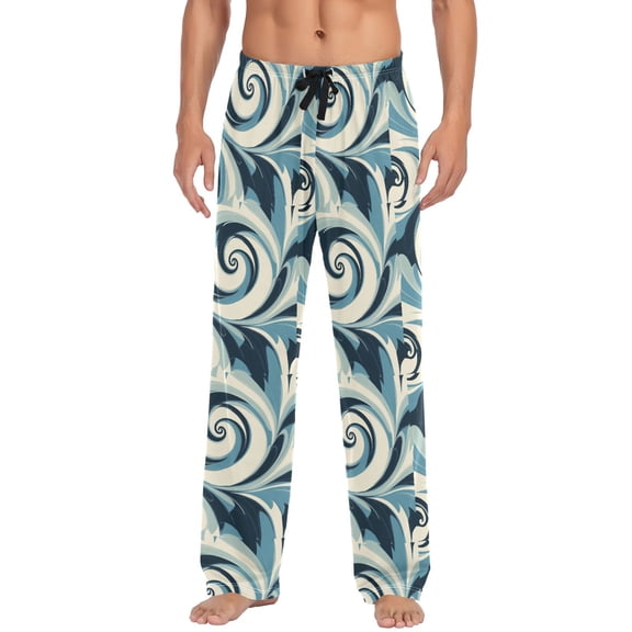 Blue and White Swirls Art Mens Pajama Pant Sleep and Lounge Bottons with Pockets