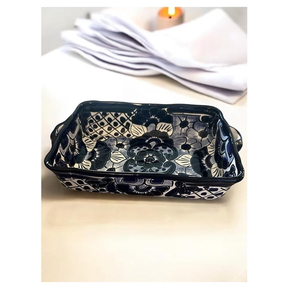 Blue and White Talavera Casserole Dish, Handmade Mexican Pottery Lagsana Dish