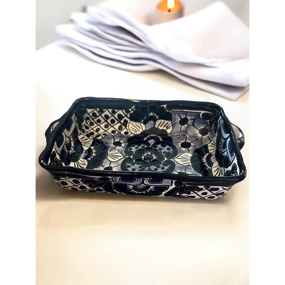 Blue and White Talavera Casserole Dish Handmade Mexican Pottery Lasagna Dish
