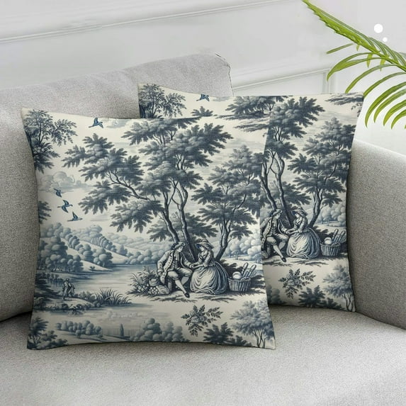Blue and White Throw Pillow Covers French Country Toile Style Pillow Covers Decor for Home Living Room Bedroom Sofa