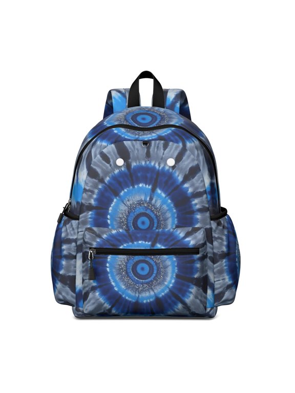 Blue and White Tie Dye Pattern Backpack for School, Cute School Bag with Adjustable Shoulder Straps and Padded Back, 13.4"x11"x4.7"