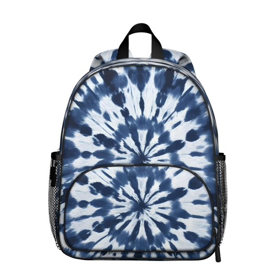 Blue and White Tie Dye Pattern Backpack for School, Cute School Bag with Adjustable Shoulder Straps and Padded Back, 13.8"x11.4"x6"