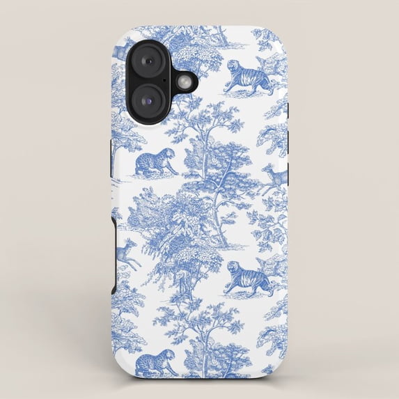 Blue and White Toile Tiger and Woodland Tough Case for Apple iPhone ...