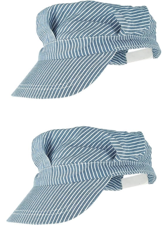 Blue and White Train Engineer Hats 2-Pack Adjustable Fabric Conductor Caps