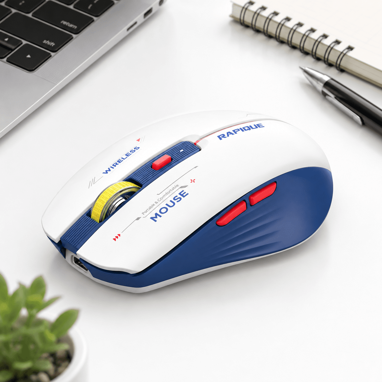 Blue and White Tri-Mode Wireless Rechargeable Computer Mouse for PC ...