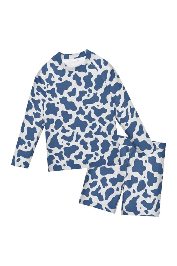Blue and White Vector Pattern Boys' Bathing Suit UPF 50+ Boys' Rash Guard Sets Stretchy Quick Dry 3T-10T