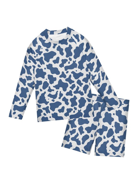 Blue and White Vector Pattern Boys' Bathing Suit UPF 50+ Boys' Rash Guard Sets Stretchy Quick Dry 3T-10T