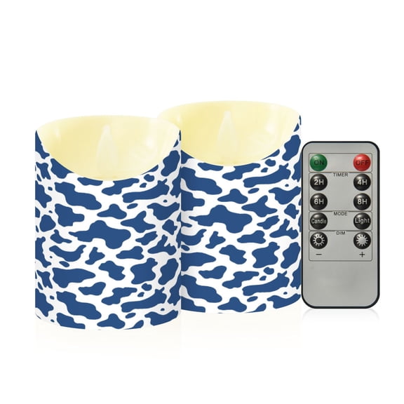 Blue and White Vector Pattern Flameless Candles 2 PCS with Remote Realistic Moving Flame LED Tapered Pillar Set for Home Decor