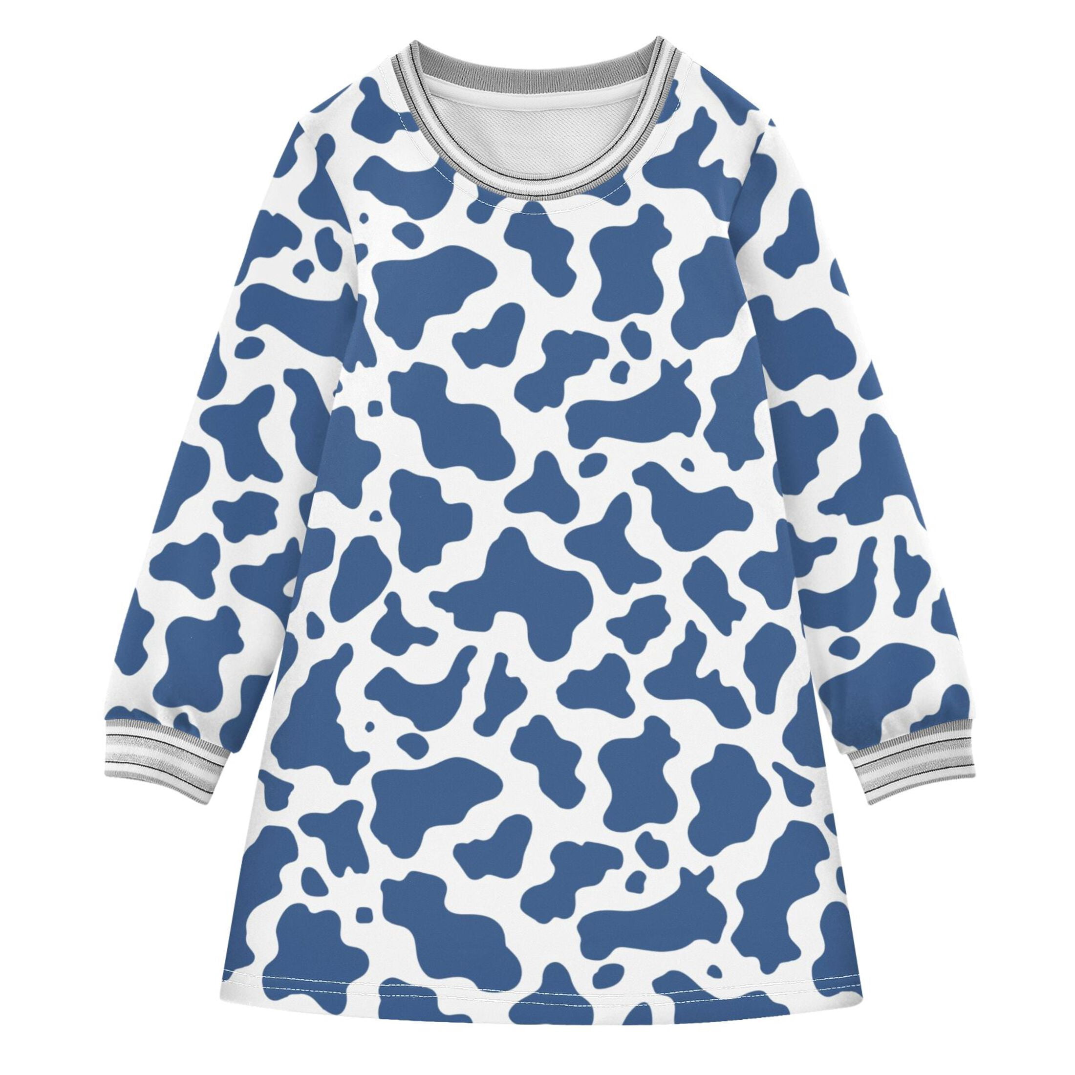 Blue and White Vector Pattern Girls'long-sleeved dress Thickened A ...