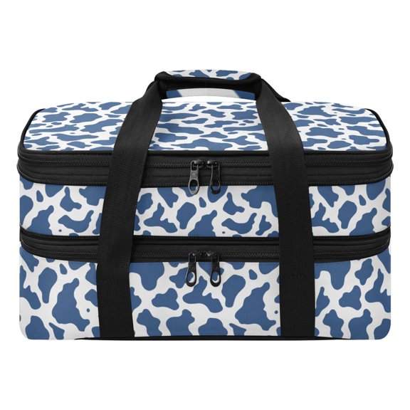Blue and White Vector Pattern Insulated Double Decker Casserole Carrier Expandable for Hot Cold Food Potluck Picnic