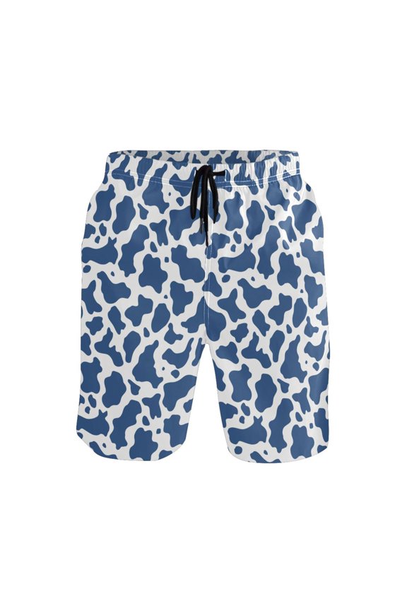 Blue and White Vector Pattern Mens Swim Trunks Quick Dry Board Shorts Breathable Fit Beach Shorts Swimwear