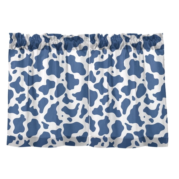 Blue and White Vector Pattern Tier Curtain Set of 2 Kitchen Curtains 27x24 Inch Privacy Semi Sheer