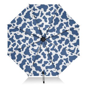 Blue and White Vector Pattern Umbrella Folding Sun Umbrella Travel Auto Open Close Large UV50+ 40in