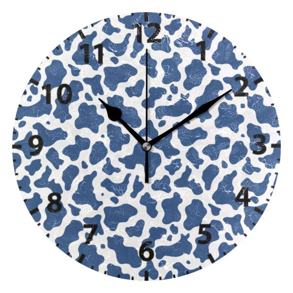 Blue and White Vector Pattern Wall Clock 10in Round Artistic Oil Painting Home Decor Desk Table Clock