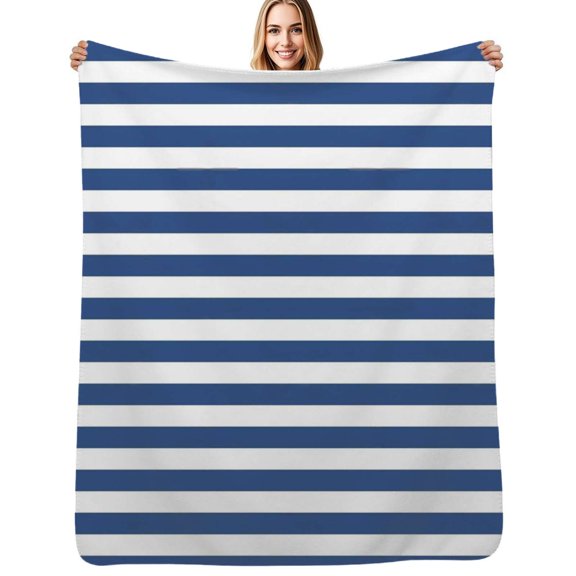 Blue and White Vintage Stripes Flannel Blankets Soft Warm Throw Blanket Autumn Camping Bedroom Aesthetic Bedspread