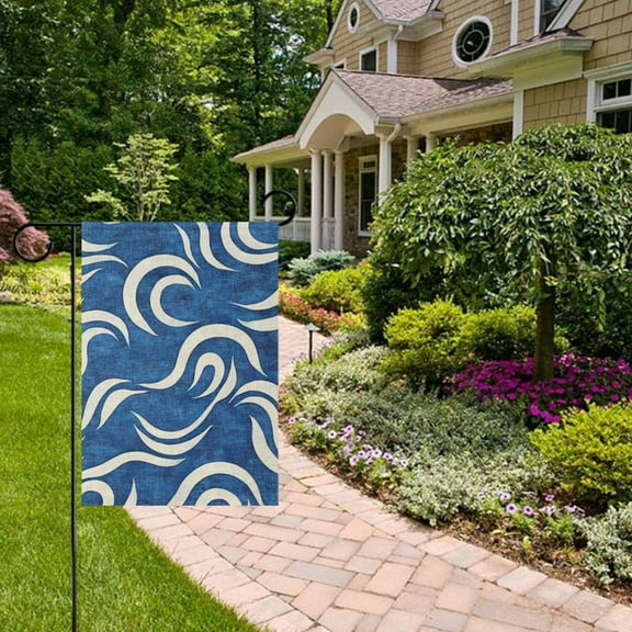 Blue and White Wave Garden Flag 12x18 inch Double Sided Outside Yard Decorations for Home Outdoor
