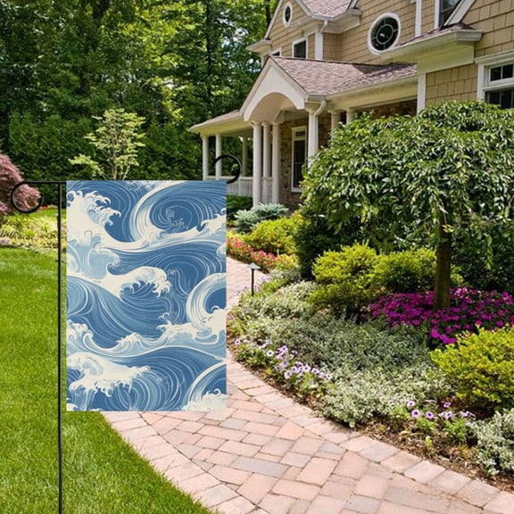 Blue and White Wave Garden Flag 12x18 inch Double Sided Outside Yard Decorations for Home Outdoor