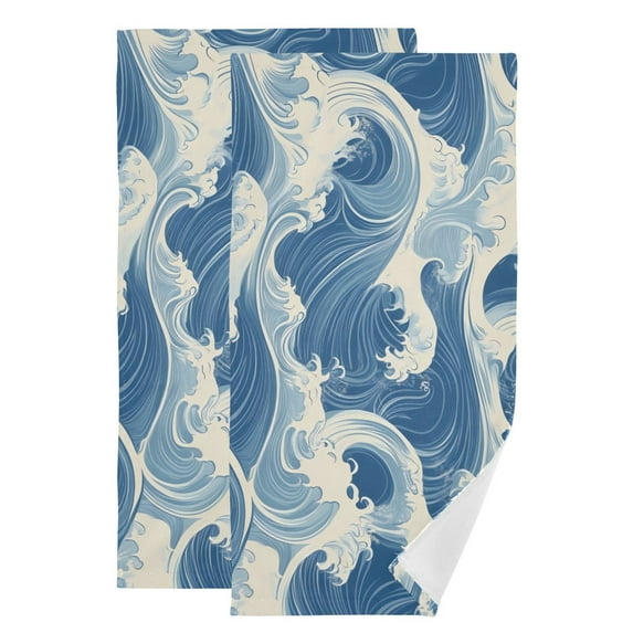 Blue and White Wave Hand Towel Absorbent Bath Towels for Bathroom Sports Gym(28.3" X 14.4") Set of 2