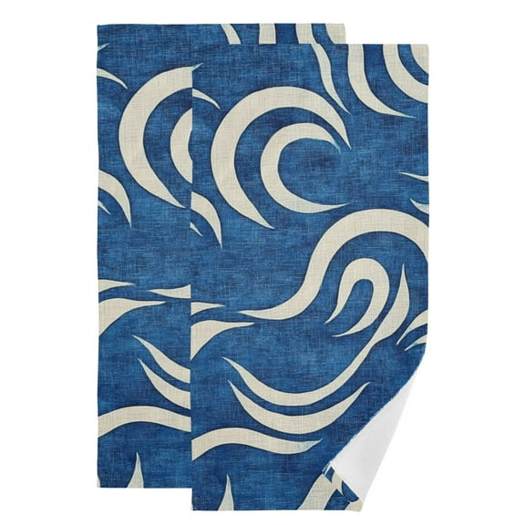 Blue and White Wave Hand Towel Absorbent Bath Towels for Bathroom Sports Gym(28.3" X 14.4") Set of 2