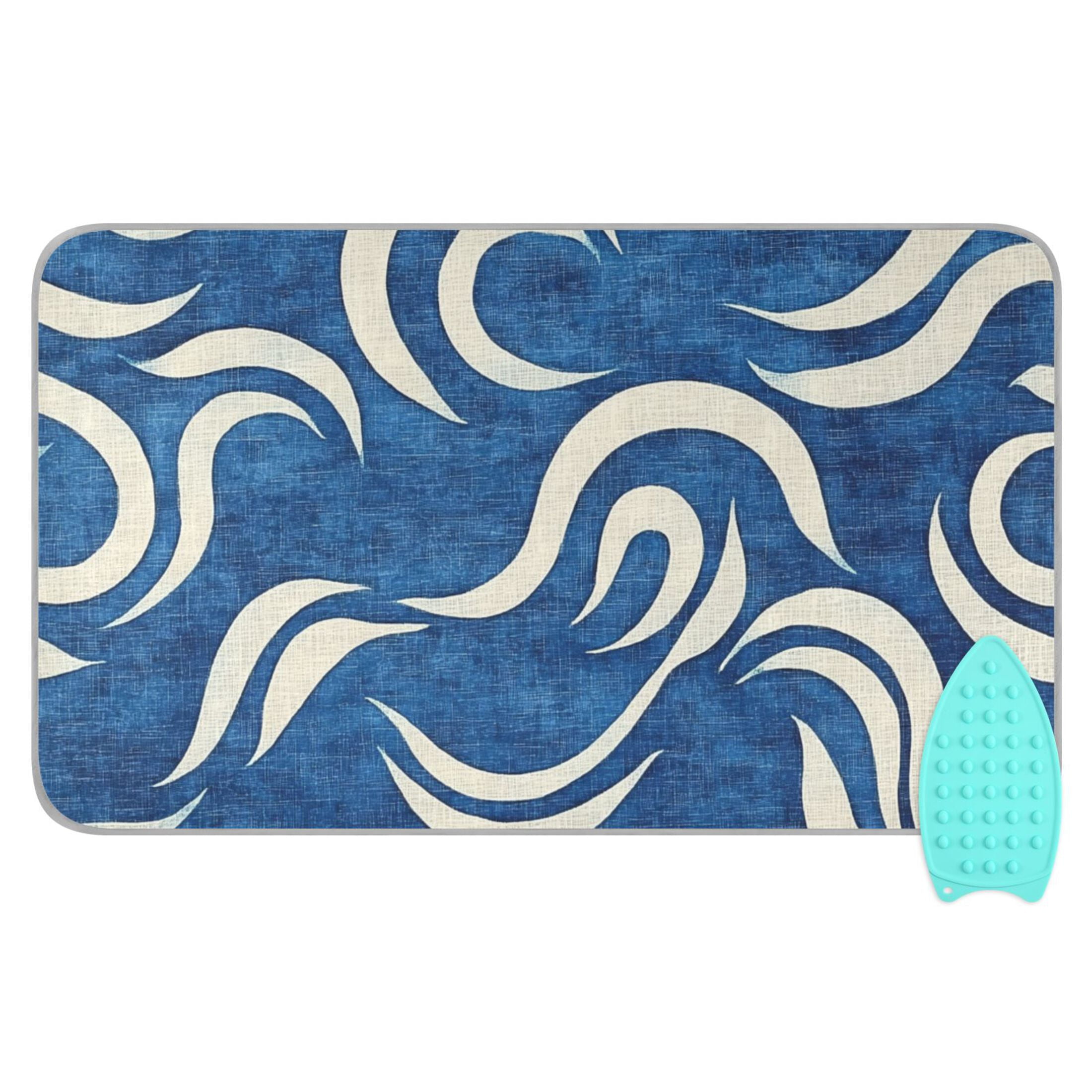 Blue and White Wave Ironing Mat Blanket for Table Top Travel Portable Ironing Board Pad 47.2x27.6 Inch