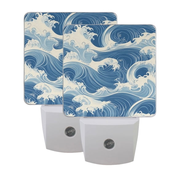 Blue and White Wave LED Night Light with Smart Sensor Plug Into Wall Dusk to Dawn 2 packs