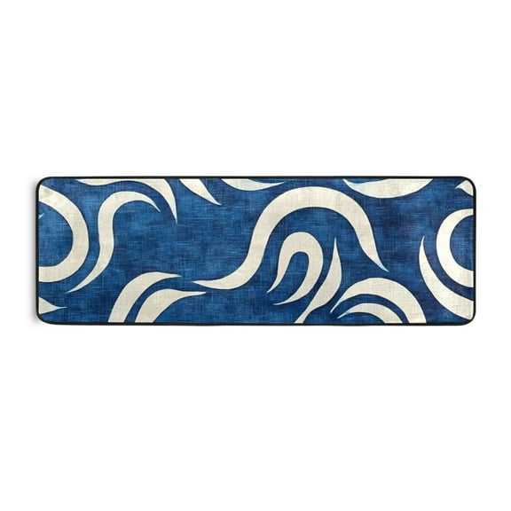Blue and White Wave Runner Rug for Hallways Kitchen Non Slip 2'x 6' Washable Hall Carpet for Bedroom Entryway Laundry Room