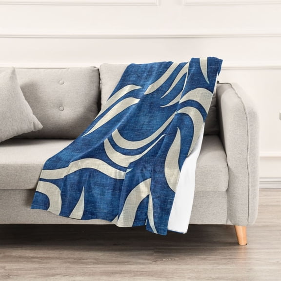 Blue and White Wave Throw Blanket 60" x 90" Soft and Warm Blankets for Couch Sofa and Bed