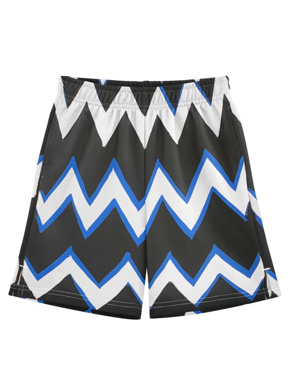 Blue and White Zigzag Athletic Shorts Breathable with Comfort Fit Drawstring Casual Sweatshorts Large