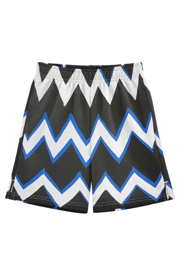 Blue and White Zigzag Athletic Shorts Breathable with Comfort Fit Drawstring Casual Sweatshorts Small