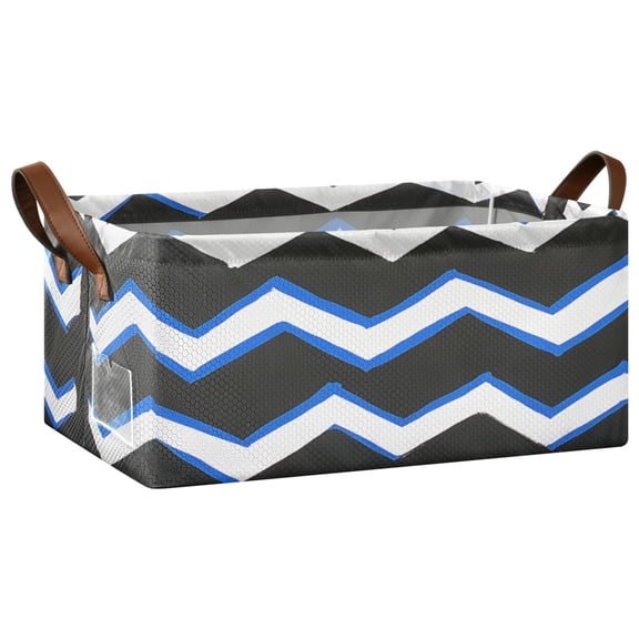 Blue and White Zigzag Open Home Storage Bins Foldable Metal Frame Shelf Baskets 16.9x11.4x7.7in Water-Resistant