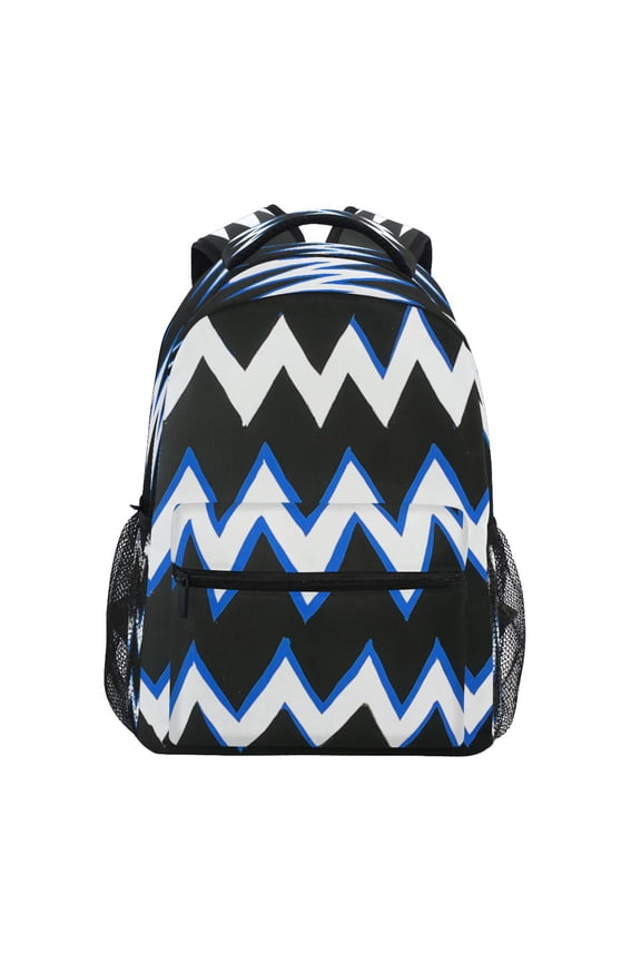 Blue and White Zigzag Stylish Large Backpack 15L Self-Standing Durable Twill for School, Office and Travel Use