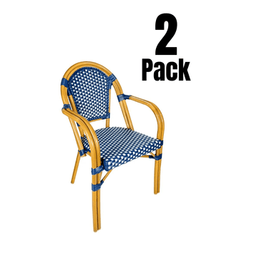 Blue and White with Arms, French Bistro Patio Dining Chair by Chivari, 2 Chair Bundle by Chivari
