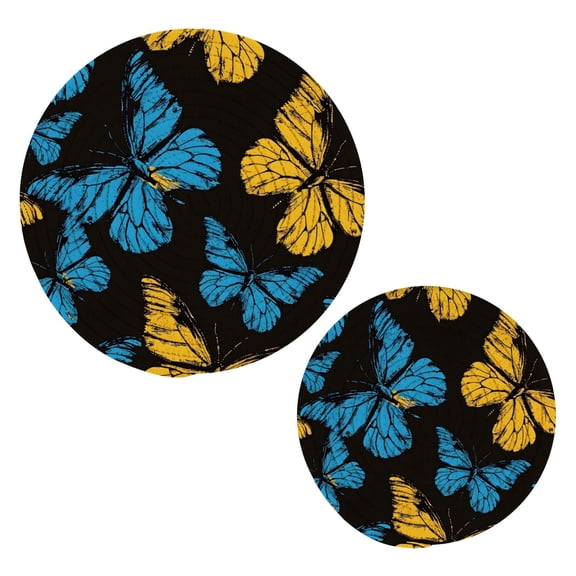 Blue and Yellow Butterflies Pot Holders Set Trivets Hot Pads Cotton Mats for Cooking