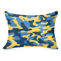 Blue and Yellow Camouflage Plush Pillow Cases Standard Size Ultra Soft Warm Pillowcases with Zipper 20"x26"