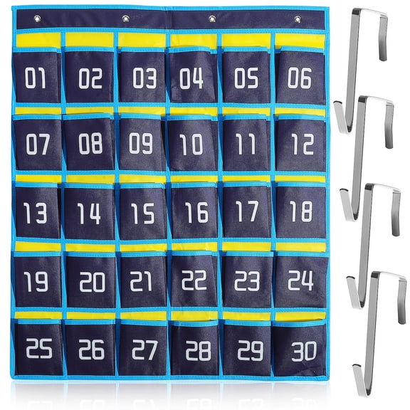Classroom Pocket Chart Organizer,Cell Phones Calculator Holder with 4 Hooks for Classroom Holder Stand Mount Organizers