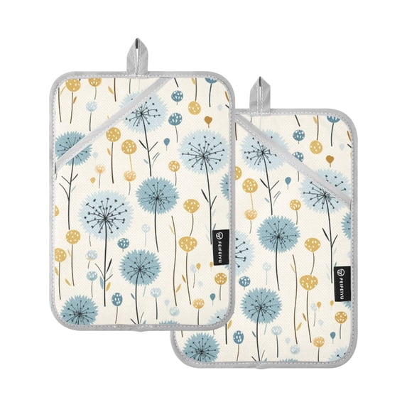 Blue and Yellow Dandelion Oven Mitts 2 Pcs Pot Holders Sets Heat Resistant for Kitchen Cooking Baking 7"x9.8"