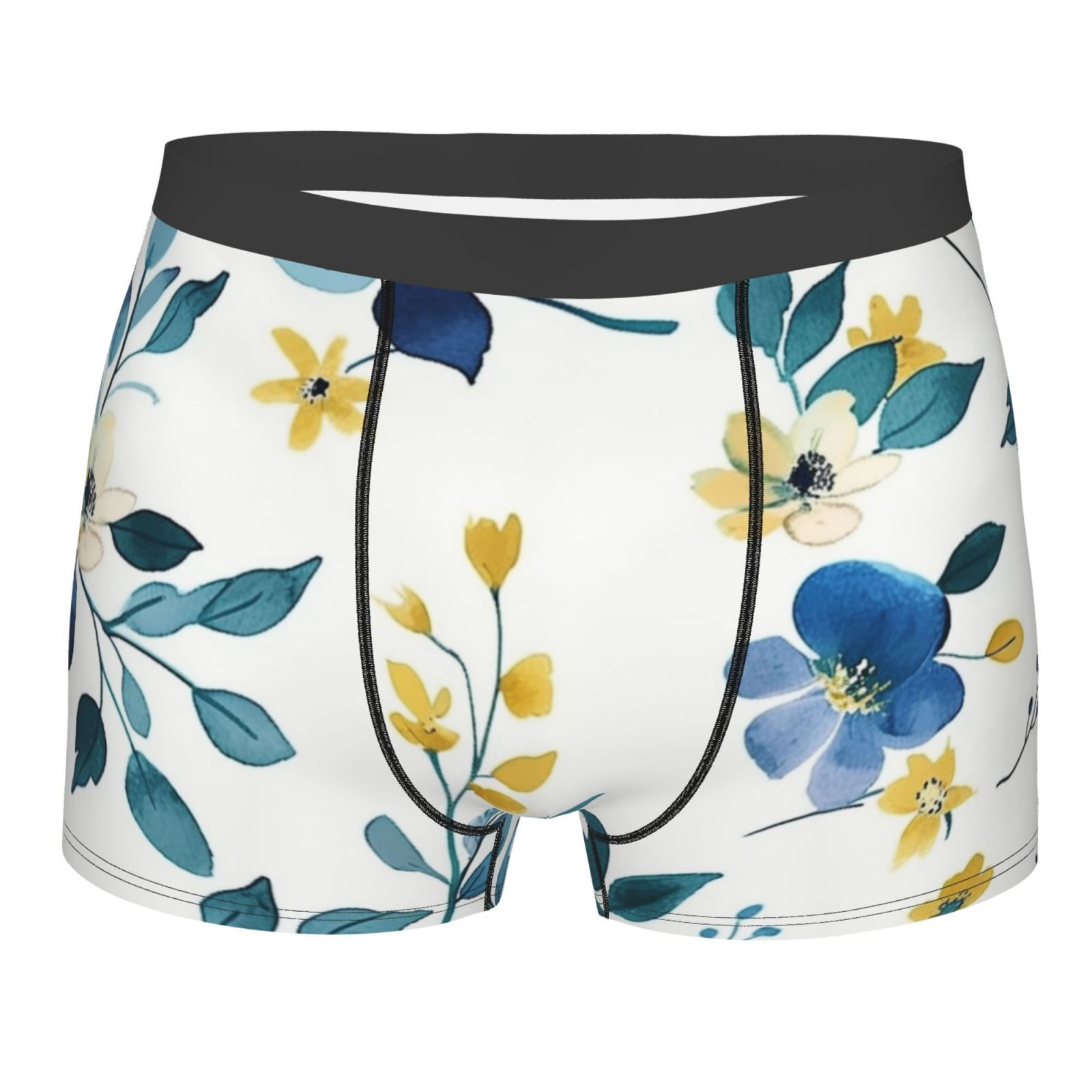 Blue and Yellow Floral on Background Men'S Flat Angle Underwear With A