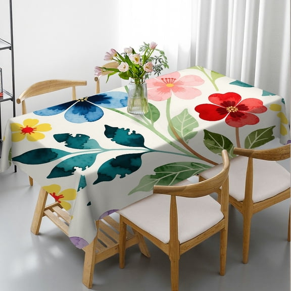 Blue and Yellow Flower(1) Rectangular Tablecloth, 2D Flat Printing - Holiday-Themed Design Tablecloths rectangle , Cafe, dinner, picnic,