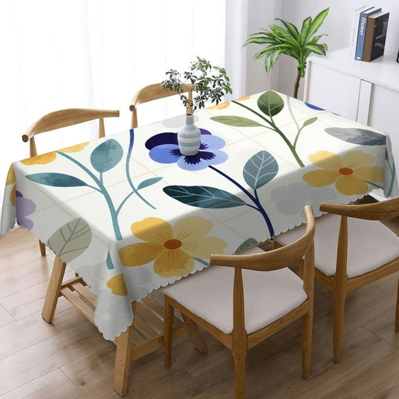 Blue and Yellow Flower Rectangular Tablecloth, Machine-Made - 2D Flat Printing Tablecloths rectangle , Cafe, dinner, picnic