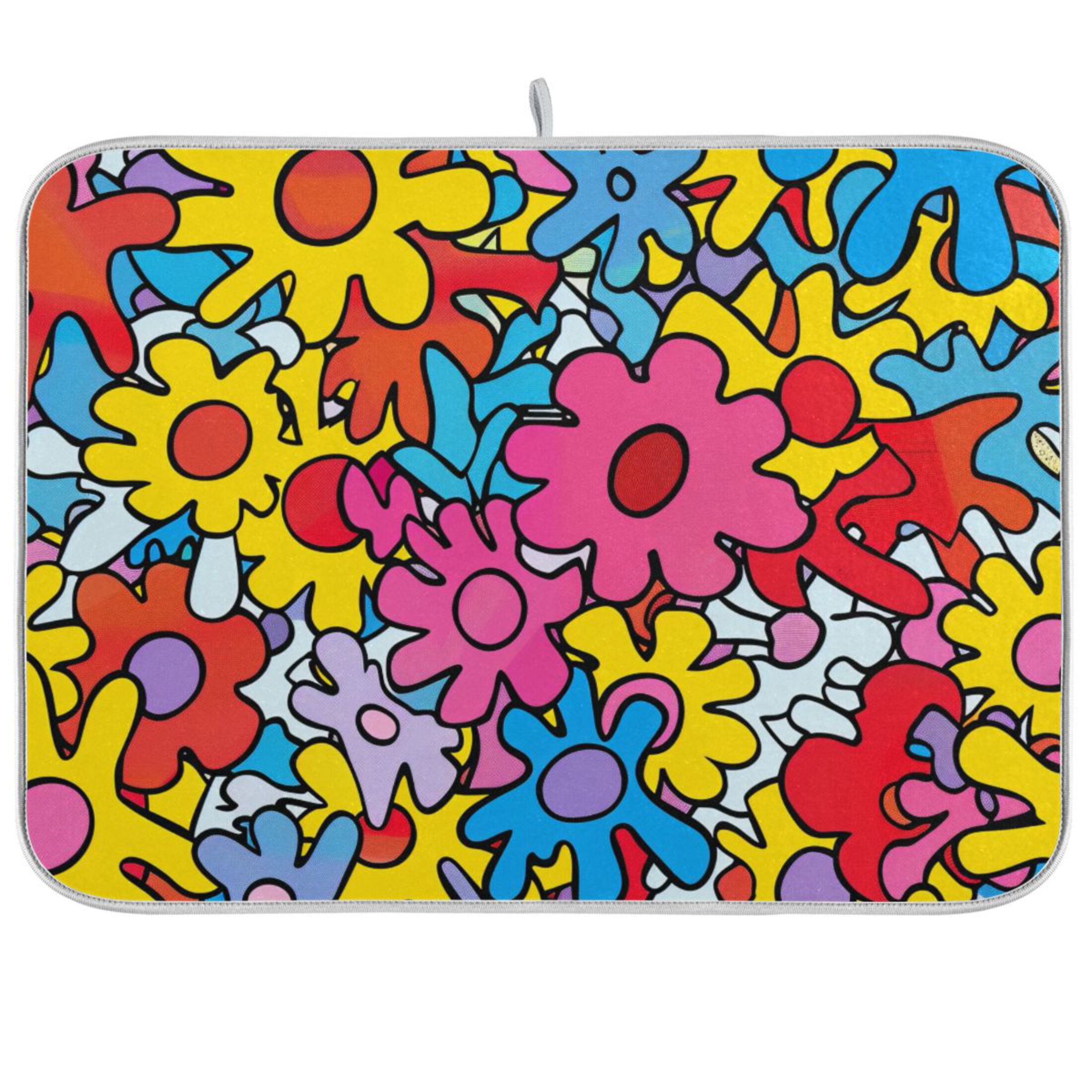 Blue and Yellow Flowers Dish Drying Mats Kitchen Mat Microfiber Counter ...